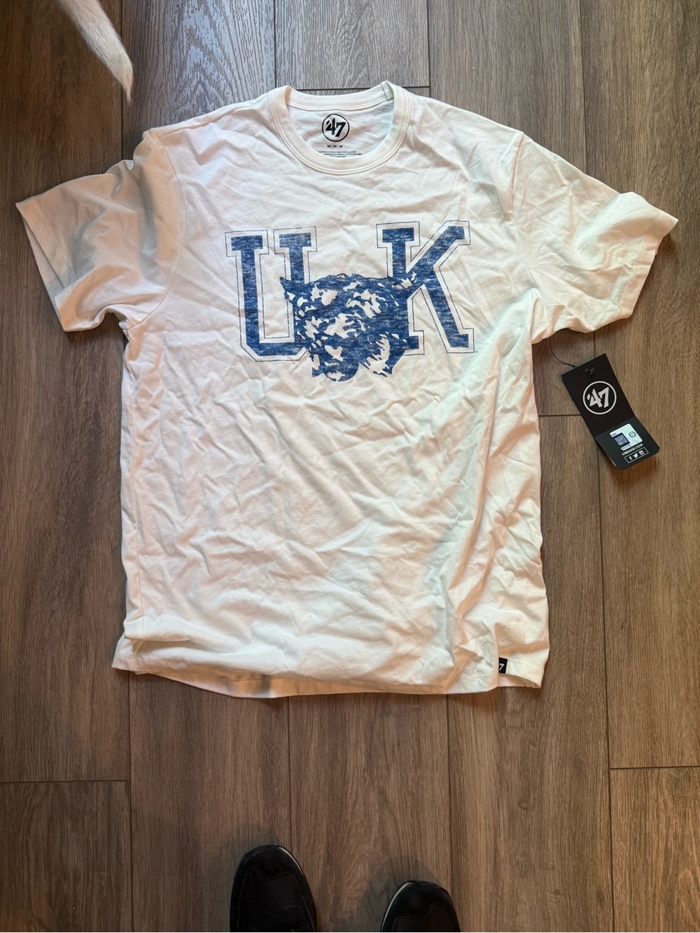 47 White Short Sleeve Tee with Blue UK Graphic